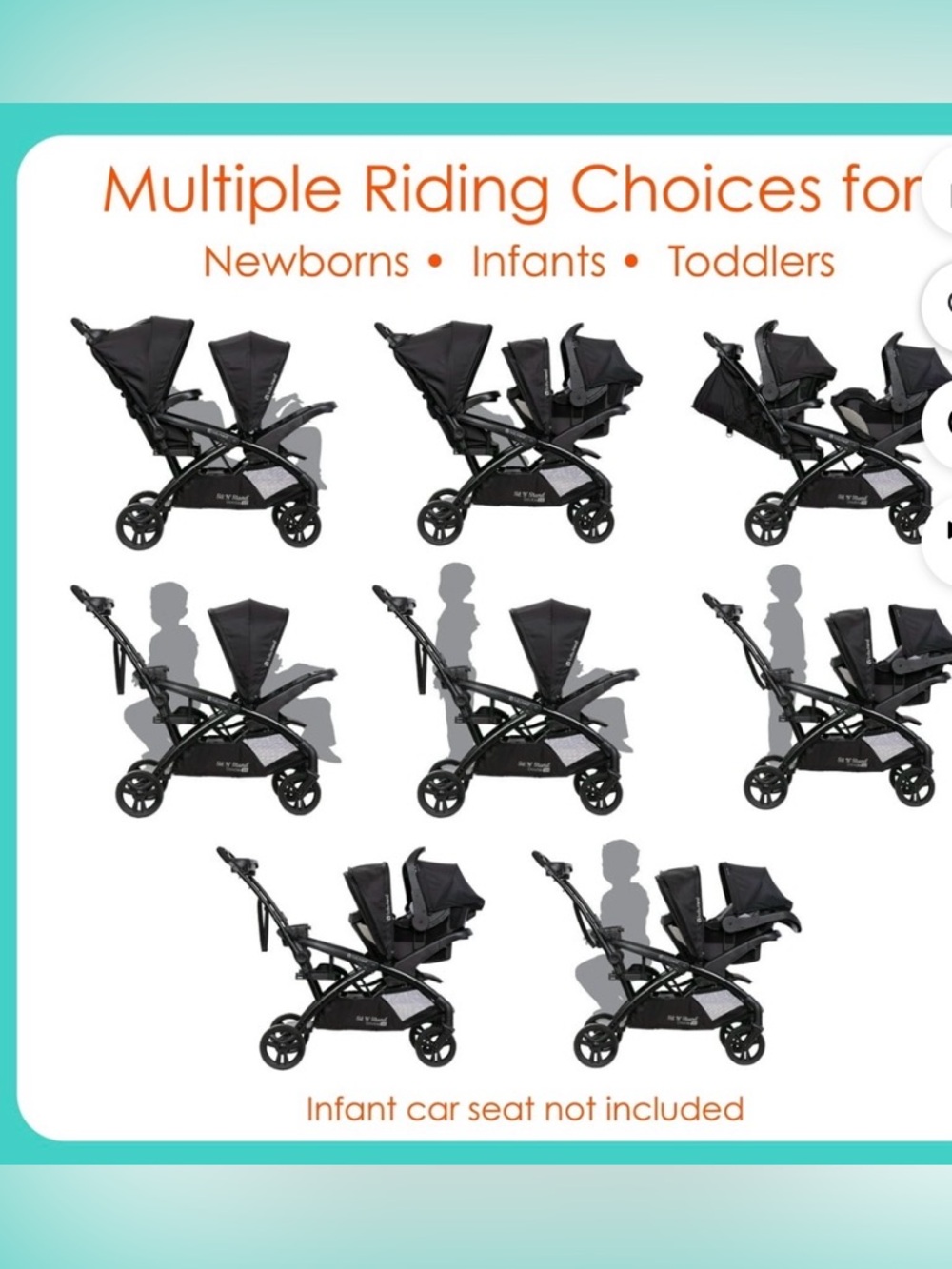 Baby Trend Sit N' Stand Double Stroller with Riding Board & Under Cubby Storage - Picture 6 of 12